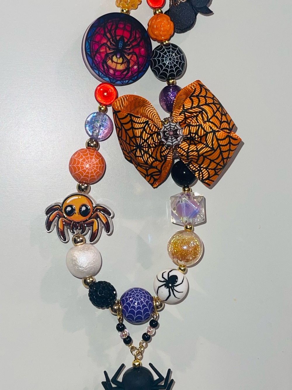 ONE OF A KIND Spooky Cute Halloween Spider Beaded Bag Charm / Keychain